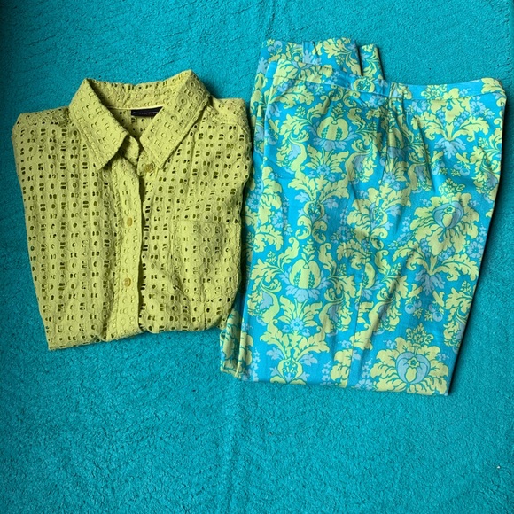 Kasper Turquoise/Green ladies Ankle Pants & Loft light Green Shirt - Picture 2 of 5